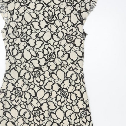 H&M Women Ivory Black Floral Lace Sheath Dress UK 6 Wedding Party
