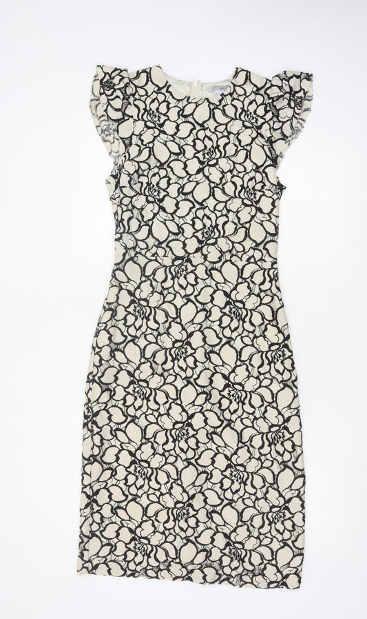 H&M Women Ivory Black Floral Lace Sheath Dress UK 6 Wedding Party