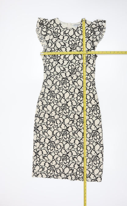 H&M Women Ivory Black Floral Lace Sheath Dress UK 6 Wedding Party