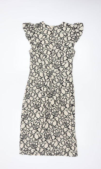 H&M Women Ivory Black Floral Lace Sheath Dress UK 6 Wedding Party