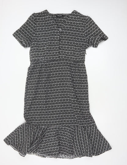 Real Form London Women Black Grey Size 14 Fit & Flare Midi Dress