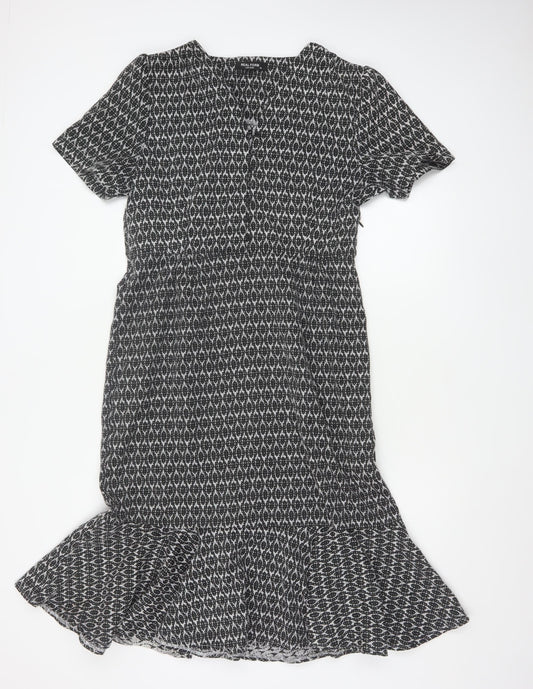 Real Form London Women Black Grey Size 14 Fit & Flare Midi Dress