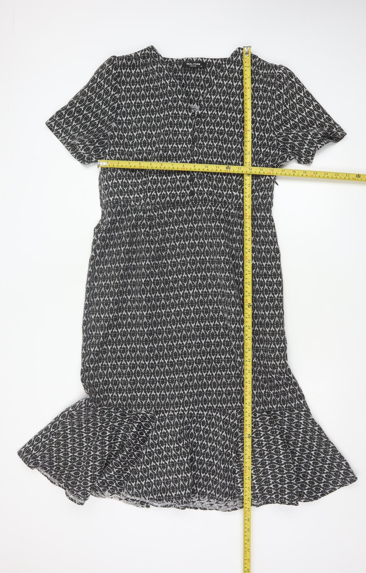 Real Form London Women Black Grey Size 14 Fit & Flare Midi Dress