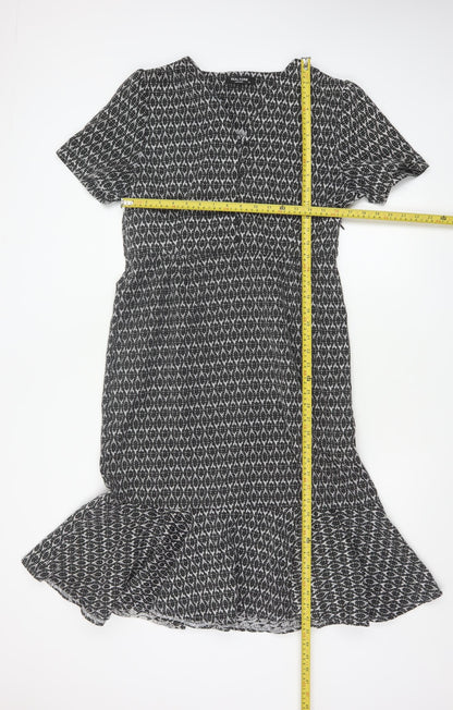 Real Form London Women Black Grey Size 14 Fit & Flare Midi Dress