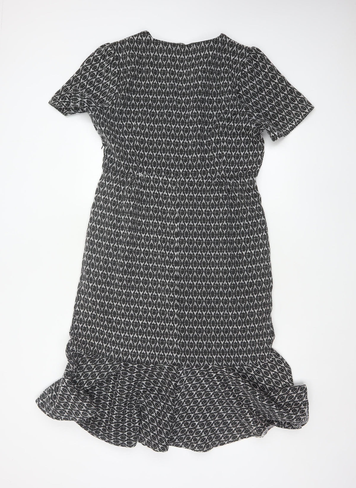Real Form London Women Black Grey Size 14 Fit & Flare Midi Dress
