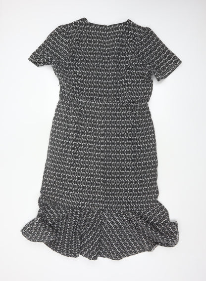 Real Form London Women Black Grey Size 14 Fit & Flare Midi Dress