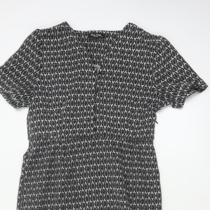 Real Form London Women Black Grey Size 14 Fit & Flare Midi Dress