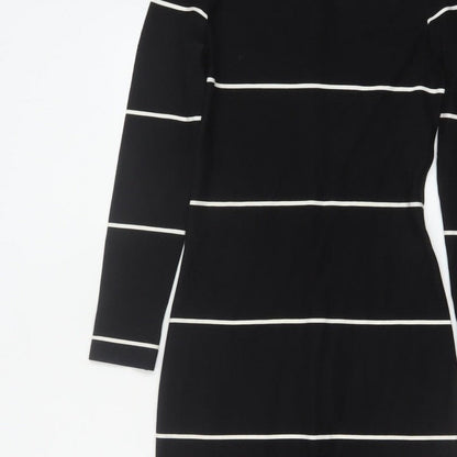 Zara Trafaluc Women Black XS Long Bodycon Striped Knit Dress