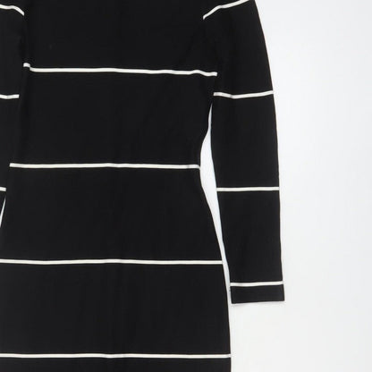 Zara Trafaluc Women Black XS Long Bodycon Striped Knit Dress