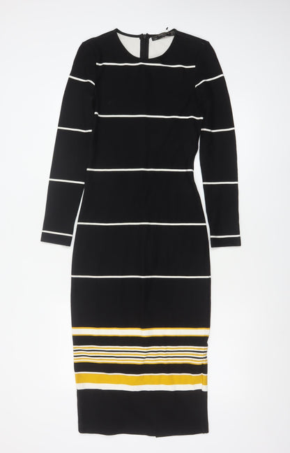 Zara Trafaluc Women Black XS Long Bodycon Striped Knit Dress