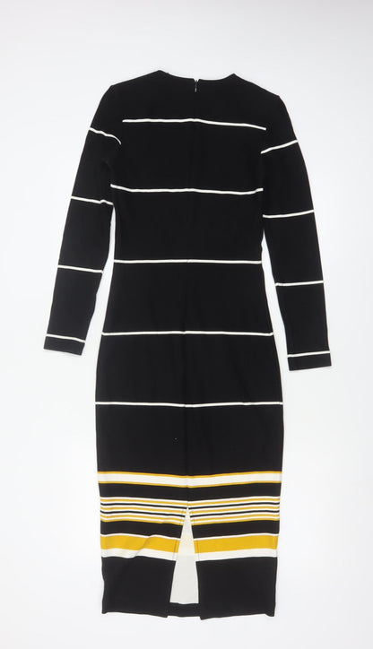 Zara Trafaluc Women Black XS Long Bodycon Striped Knit Dress