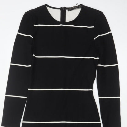Zara Trafaluc Women Black XS Long Bodycon Striped Knit Dress