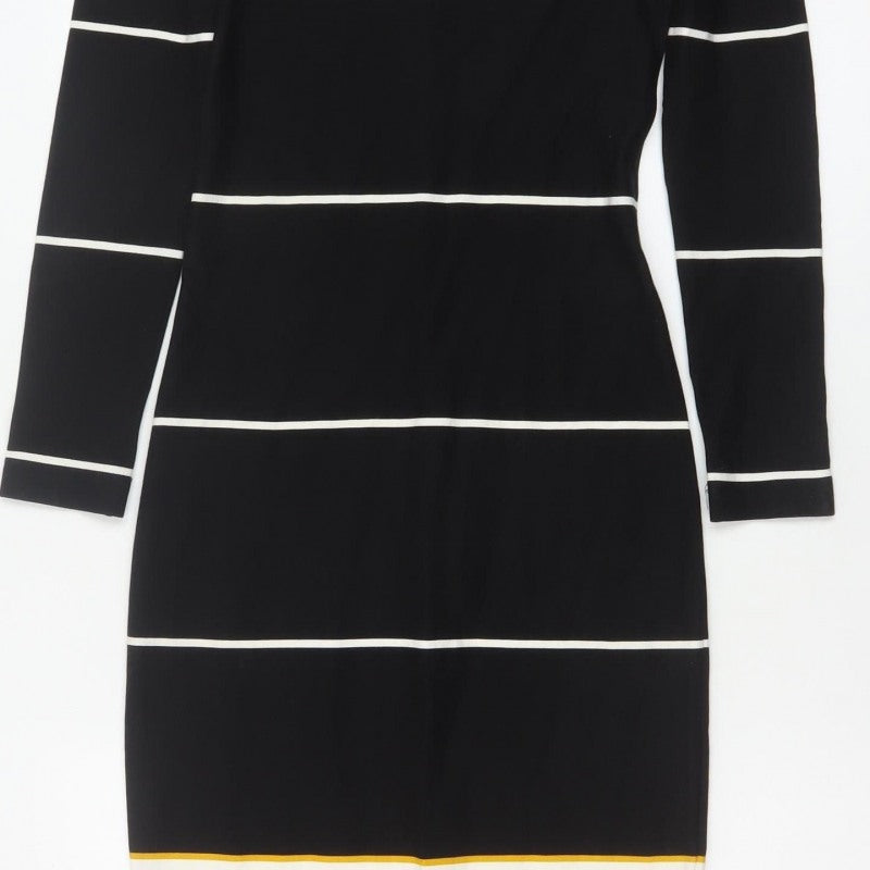 Zara Trafaluc Women Black XS Long Bodycon Striped Knit Dress