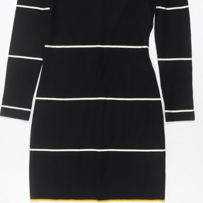 Zara Trafaluc Women Black XS Long Bodycon Striped Knit Dress