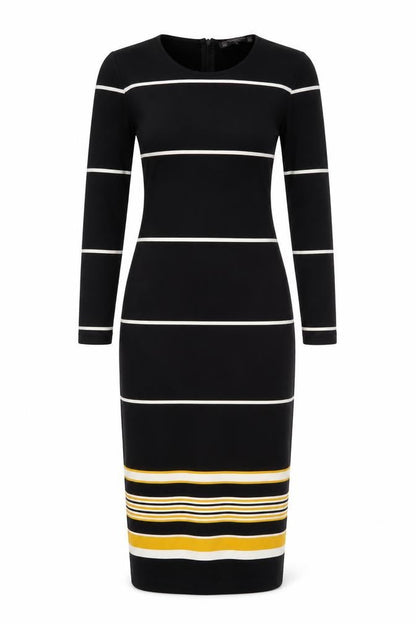 Zara Trafaluc Women Black XS Long Bodycon Striped Knit Dress