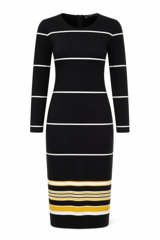 Zara Trafaluc Women Black XS Long Bodycon Striped Knit Dress