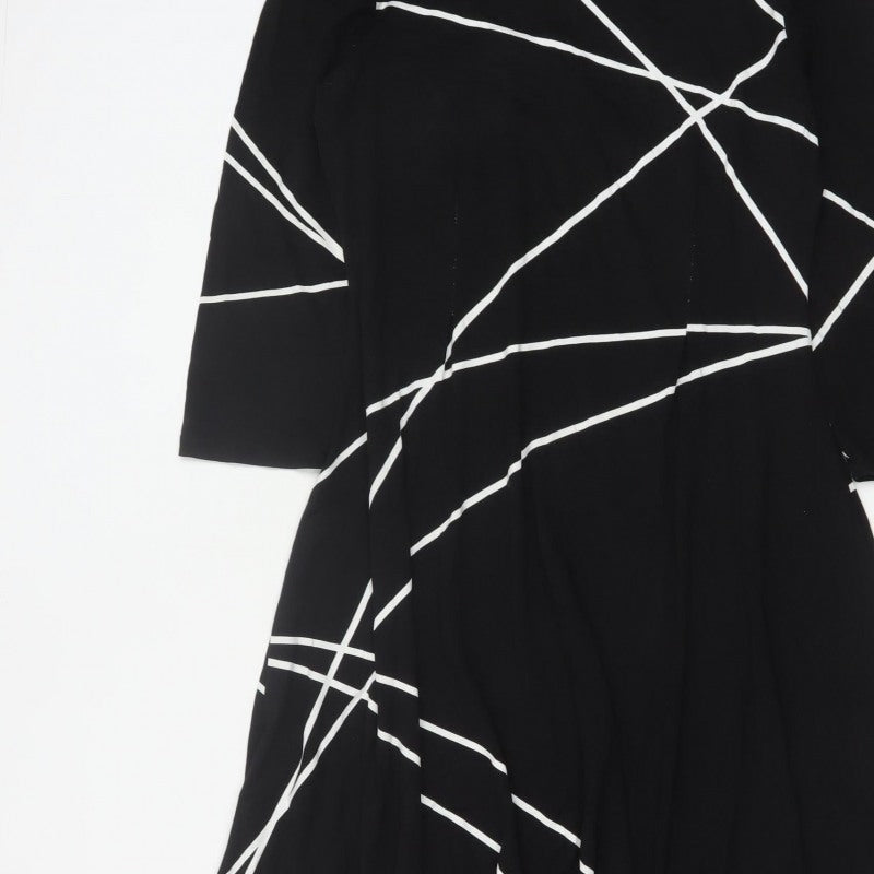 Roman Women Black White Geometric Size 14 Asymmetric Fit & Flare Dress