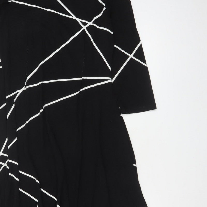 Roman Women Black White Geometric Size 14 Asymmetric Fit & Flare Dress