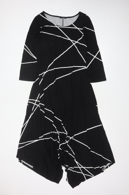 Roman Women Black White Geometric Size 14 Asymmetric Fit & Flare Dress