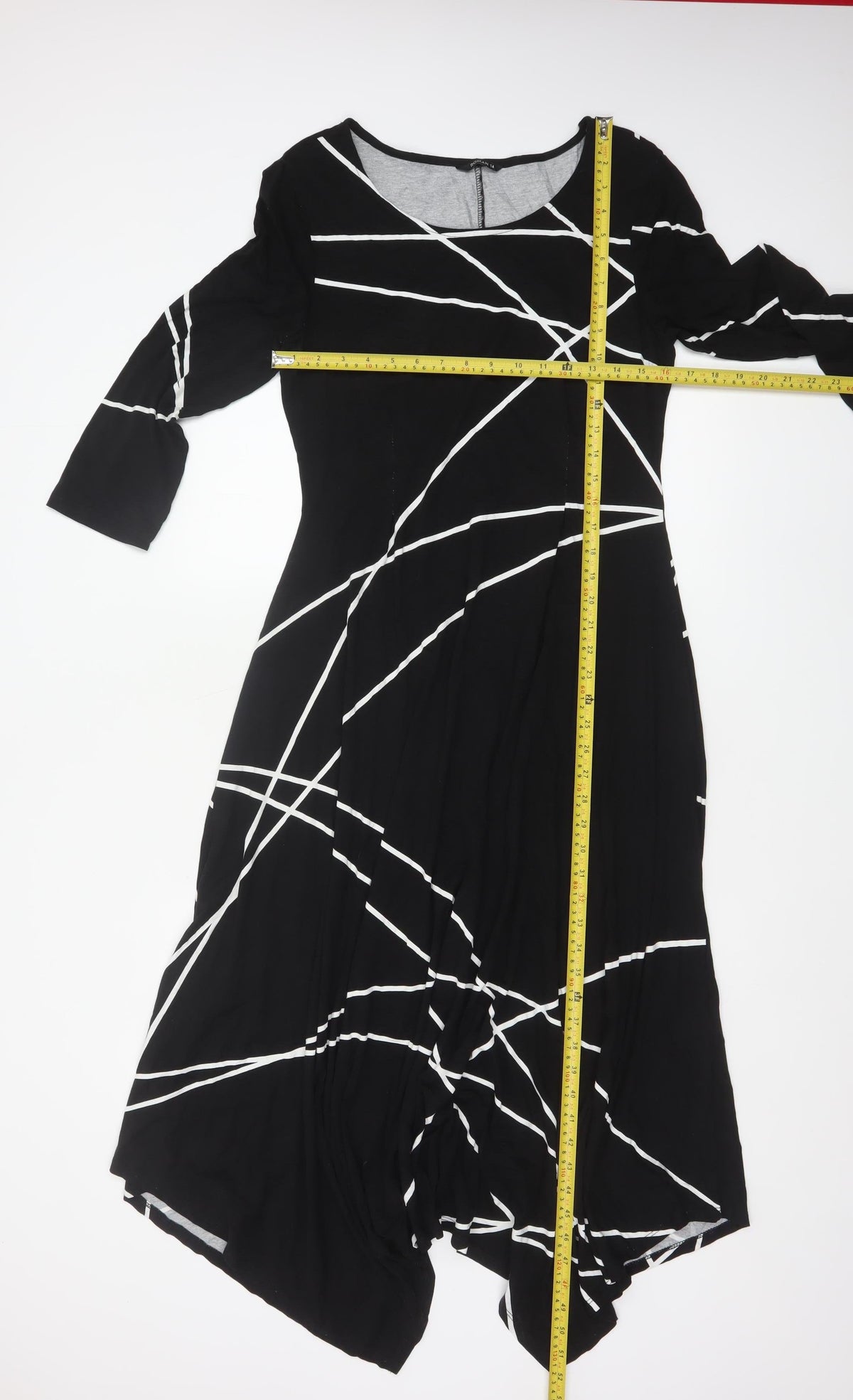 Roman Women Black White Geometric Size 14 Asymmetric Fit & Flare Dress
