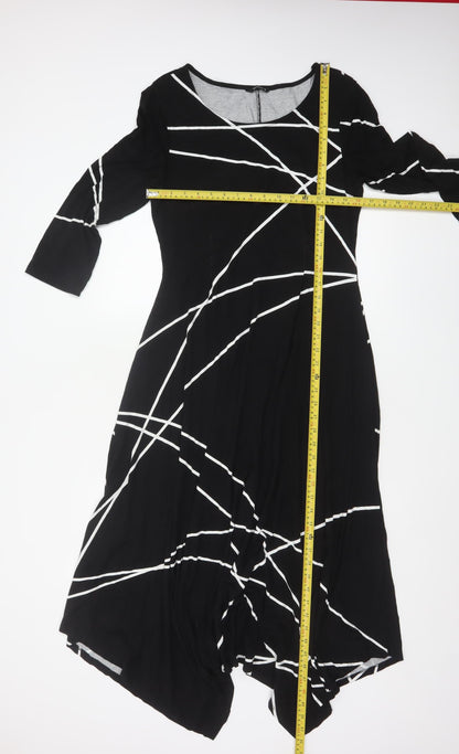 Roman Women Black White Geometric Size 14 Asymmetric Fit & Flare Dress