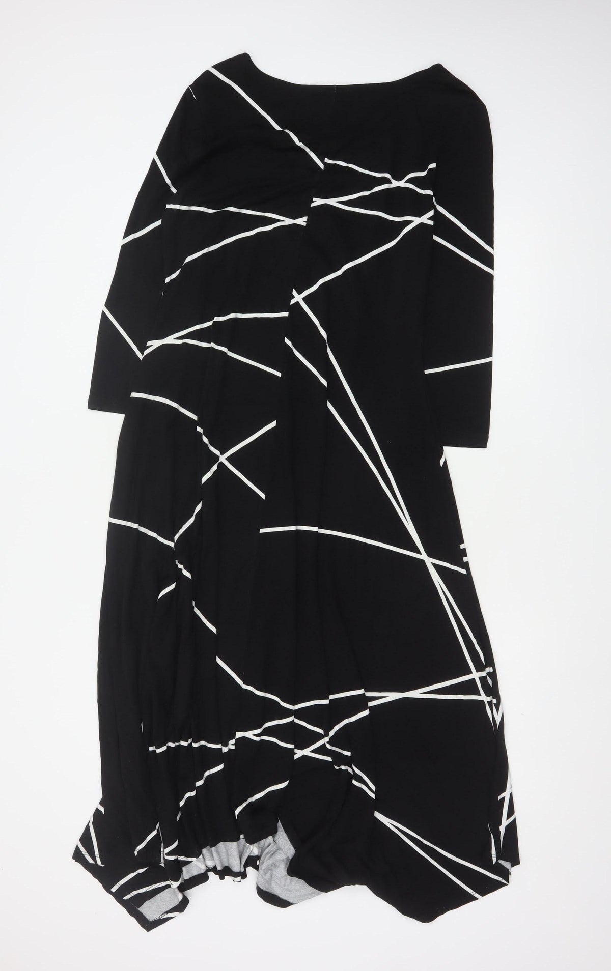 Roman Women Black White Geometric Size 14 Asymmetric Fit & Flare Dress