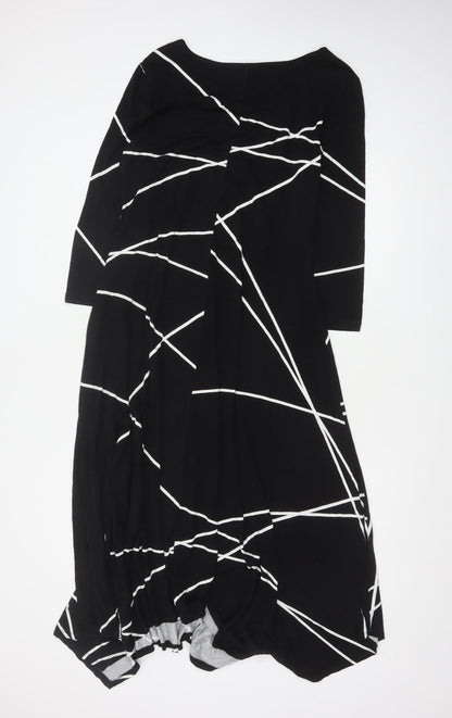 Roman Women Black White Geometric Size 14 Asymmetric Fit & Flare Dress