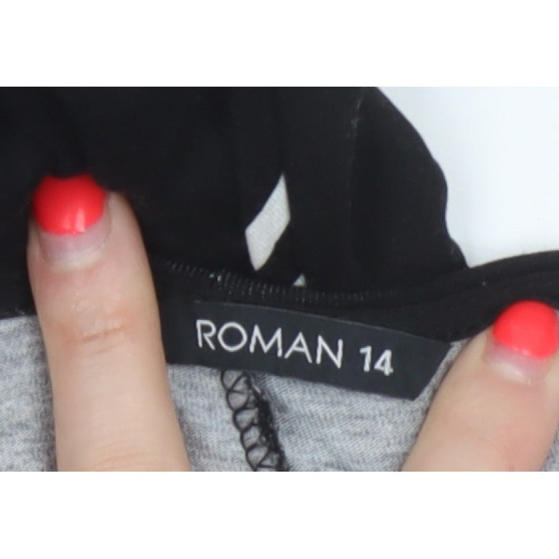 Roman Women Black White Geometric Size 14 Asymmetric Fit & Flare Dress