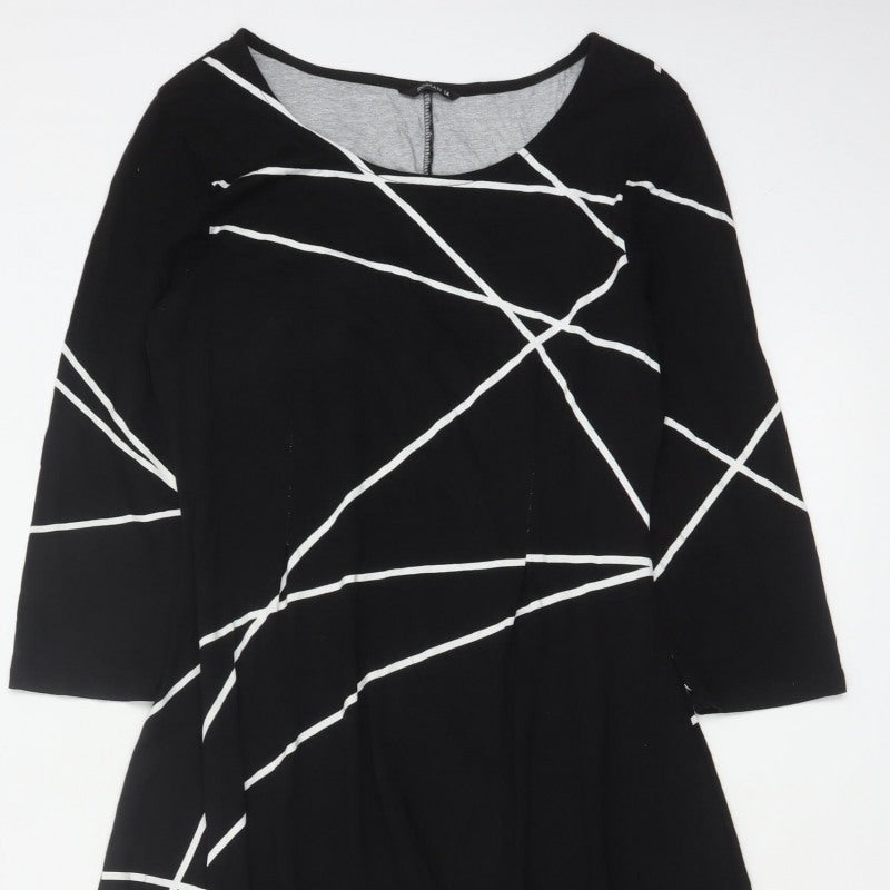 Roman Women Black White Geometric Size 14 Asymmetric Fit & Flare Dress