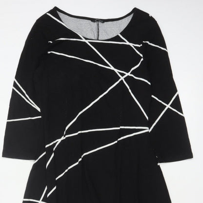 Roman Women Black White Geometric Size 14 Asymmetric Fit & Flare Dress