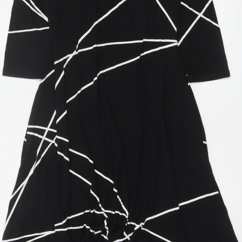 Roman Women Black White Geometric Size 14 Asymmetric Fit & Flare Dress
