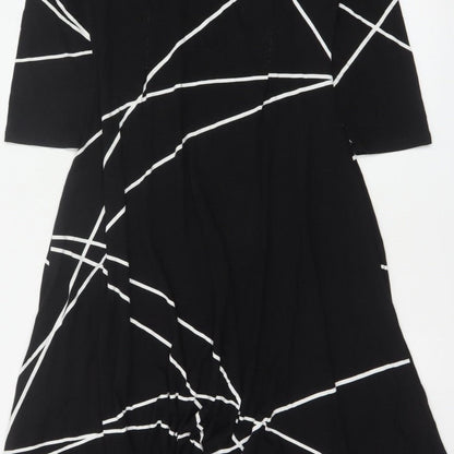 Roman Women Black White Geometric Size 14 Asymmetric Fit & Flare Dress