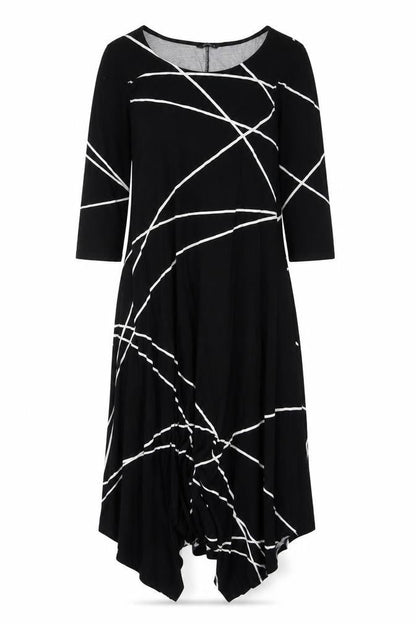 Roman Women Black White Geometric Size 14 Asymmetric Fit & Flare Dress