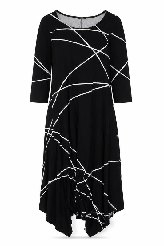 Roman Women Black White Geometric Size 14 Asymmetric Fit & Flare Dress