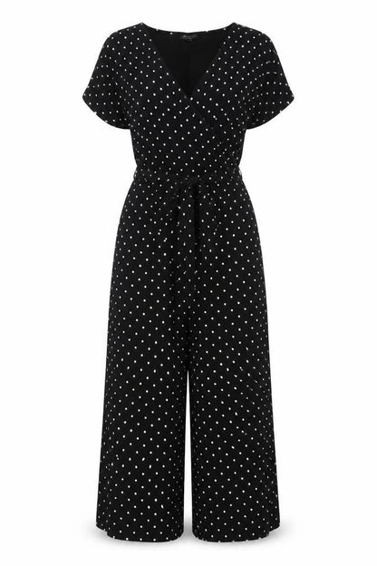 Edit Or's Cut Women Black Polka Dot UK 10 Wide Leg Jumpsuit