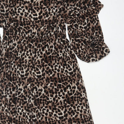ASOS DESIGN Women Brown Leopard Print Pleated Wide Leg Jumpsuit UK 12