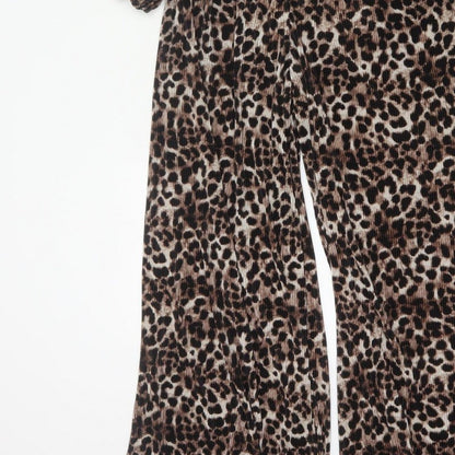 ASOS DESIGN Women Brown Leopard Print Pleated Wide Leg Jumpsuit UK 12