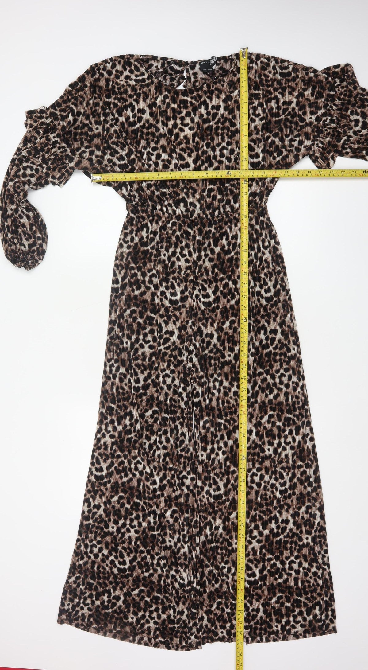 ASOS DESIGN Women Brown Leopard Print Pleated Wide Leg Jumpsuit UK 12