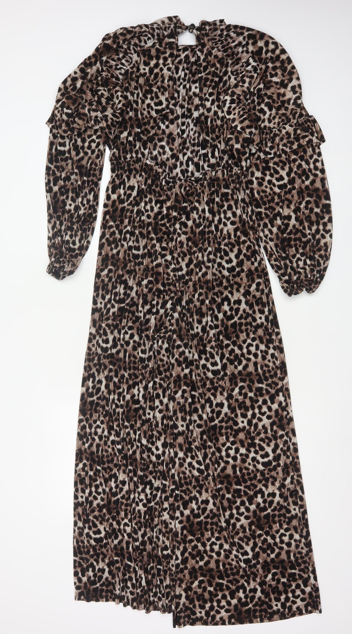 ASOS DESIGN Women Brown Leopard Print Pleated Wide Leg Jumpsuit UK 12