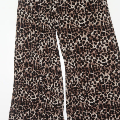 ASOS DESIGN Women Brown Leopard Print Pleated Wide Leg Jumpsuit UK 12