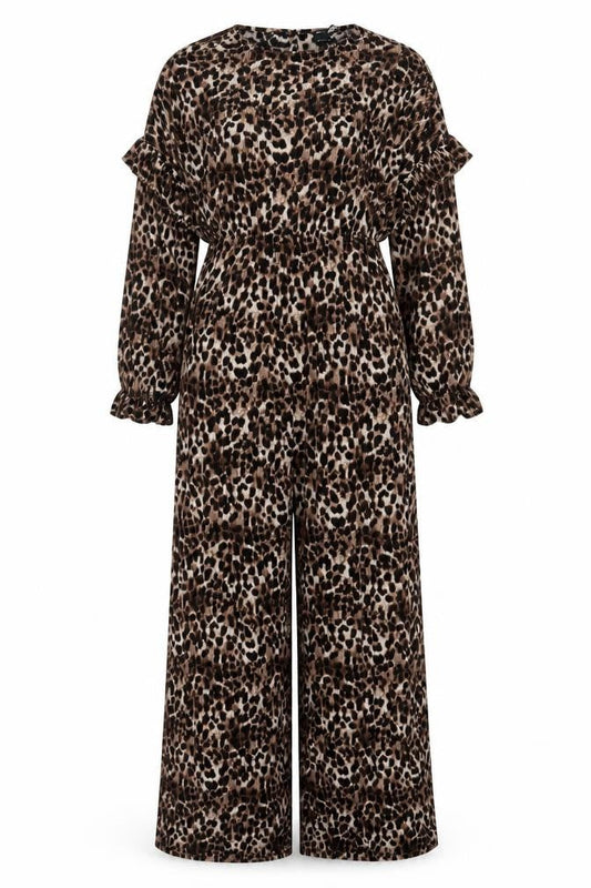 ASOS DESIGN Women Brown Leopard Print Pleated Wide Leg Jumpsuit UK 12