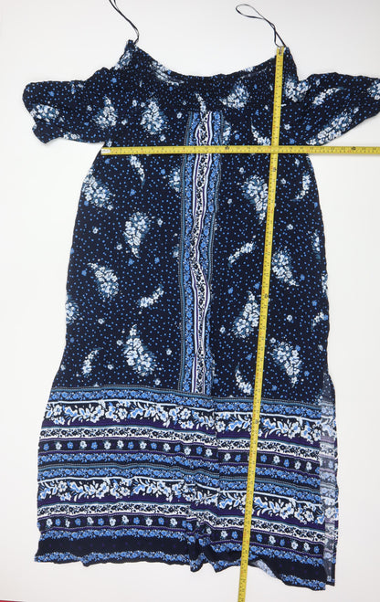 Monsoon Beach Women Blue L Maxi Off Shoulder Floral Viscose Dress