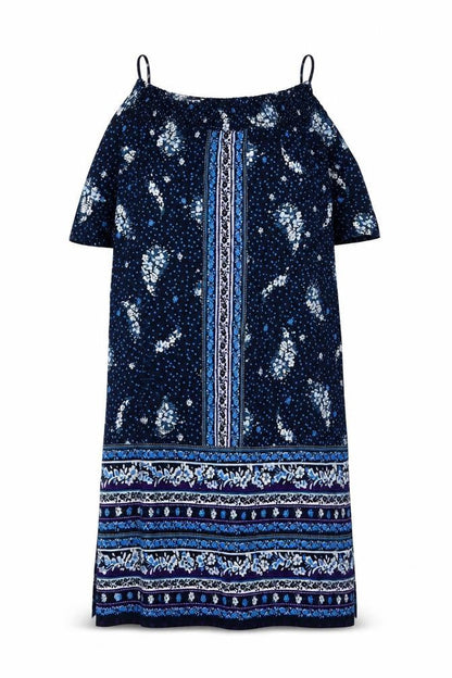 Monsoon Beach Women Blue L Maxi Off Shoulder Floral Viscose Dress