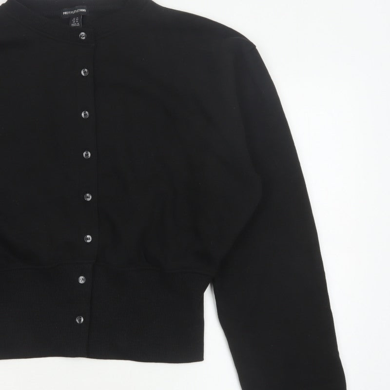 PrettyLittleThing Women Black UK 14 Cropped Bomber Button Jacket