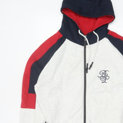 Brave Soul Men’s Grey M Full Zip Hooded Colour Block Hoodie