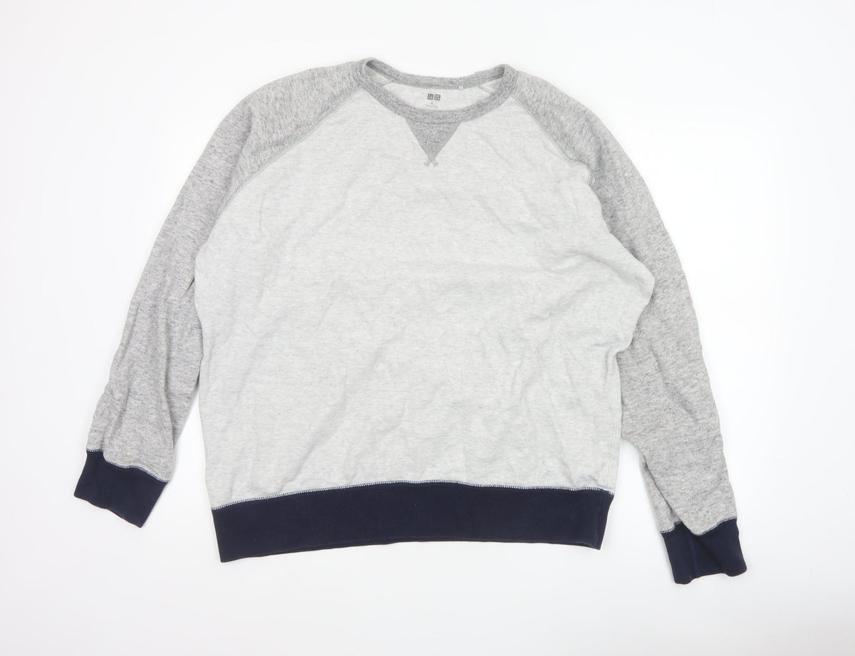 Uniqlo Men Grey XL Pullover Crew Neck Raglan Sweatshirt
