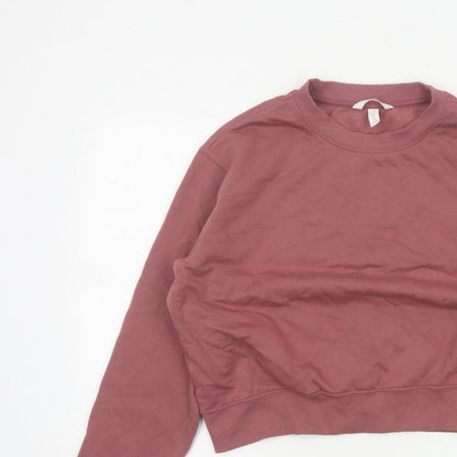 H&M Women’s Pink L Pullover Crew Neck Cropped Sweatshirt