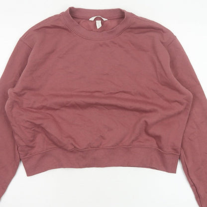 H&M Women’s Pink L Pullover Crew Neck Cropped Sweatshirt