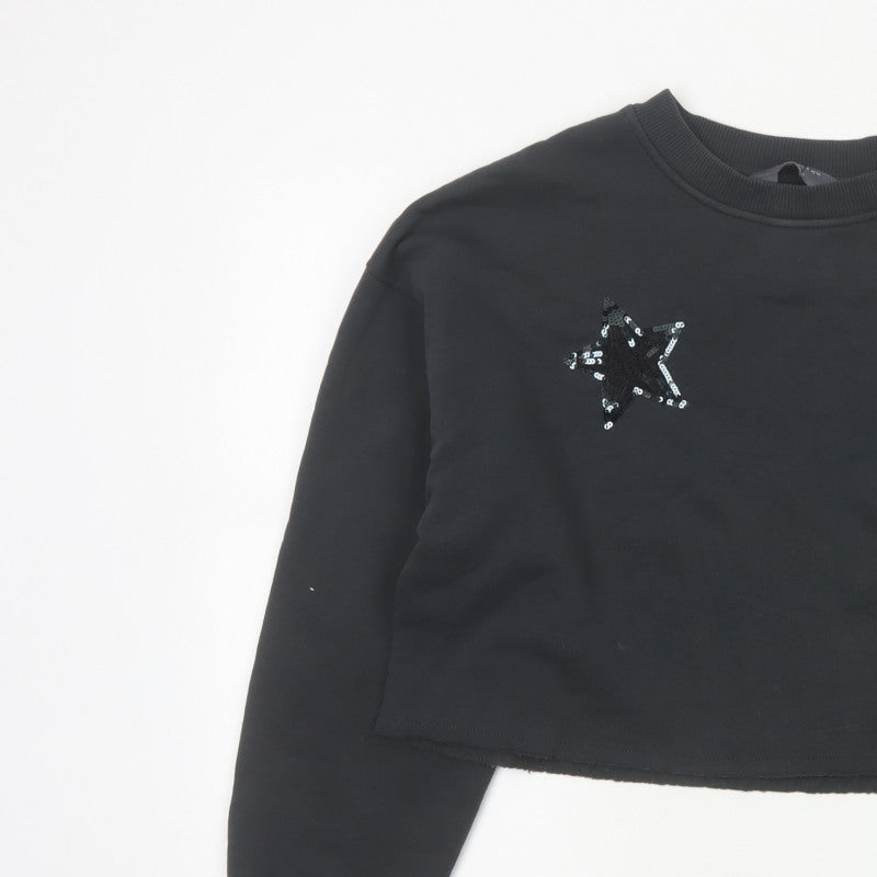 Primark Women Black S Sequin Star Cropped Pullover Sweatshirt