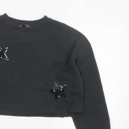 Primark Women Black S Sequin Star Cropped Pullover Sweatshirt